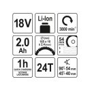 YATO Akku-Handkreissäge 165 mm 18 V Li-Ion (1 x 2,0 Ah Akku + Ladegerät)