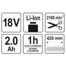 YATO Akku-Laubschneider 207-2740 mm 18 V Li-Ion (1 x 2,0 Ah Akku + Ladegerät)