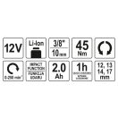 YATO Akku-Eckenschlagschrauber 3/8" 45 Nm 12 V Li-Ion (1 x 2,0 Ah Akku + Ladegerät)