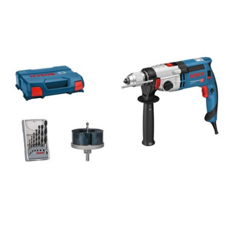 BOSCH Schlagbohrmaschine GSB 24-2 im Koffer + Holzbohrer und Kreisschneider-Set