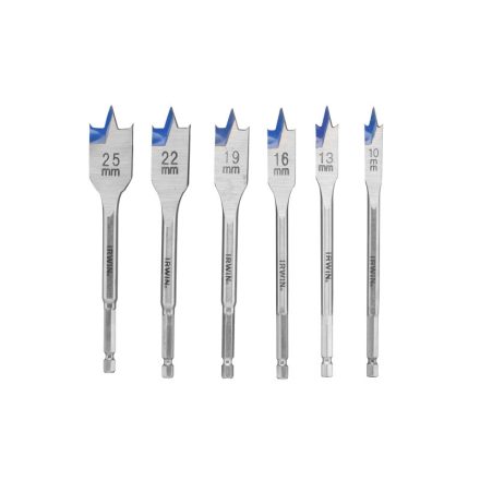 IRWIN Flachholzbohrer-Set 6-teiliger Bit Blue Groove 4x (10-13-16-19-22-25 x 152 mm)