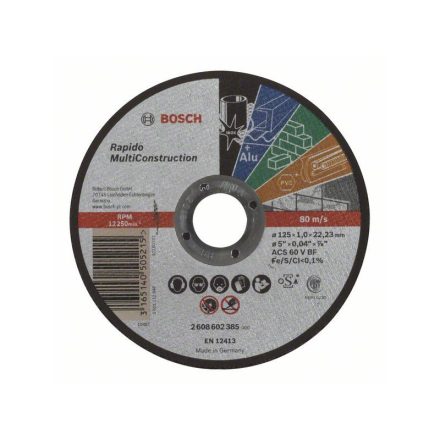 BOSCH Trennscheibe 125 x 1,0 x 22,2 mm gerade ACS 60 V BF Rapido Multi Construction