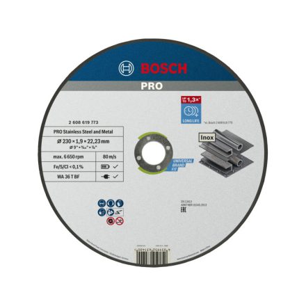 BOSCH PRO Vágókorong inox/fémre 230 x 1,9 x 22,2 mm  WA 36T BF
