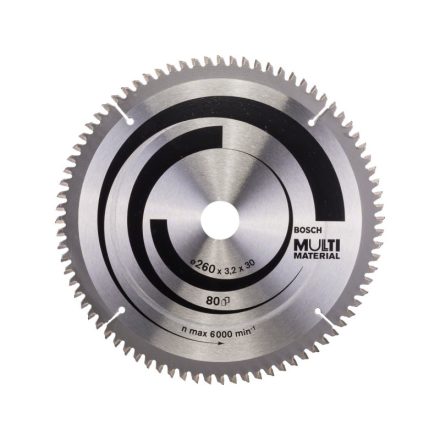 BOSCH Fűrésztárcsa univerzális 260 x 30 x 3,2 mm / 80T MultiMaterial HLTCG