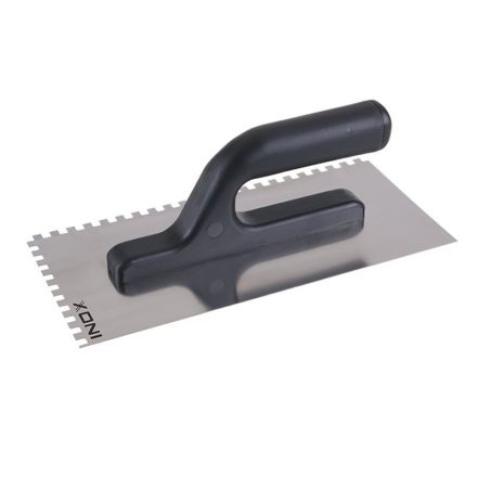 Gezahnte Kelle 125 x 270 mm aus Edelstahl mit 6 x 6 mm Kunststoffgriff