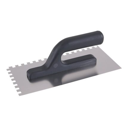 Gezahnte Kelle 125 x 270 mm aus Edelstahl mit 8 x 8 mm Kunststoffgriff