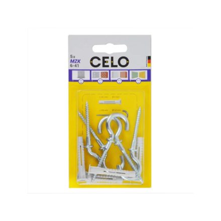 CELO MZK Universal-Kragen-Kunststoffdübel 6 x 41 + 4,4 x 84 Rundhakenschraube (5 Stück)
