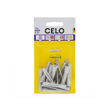 CELO MZK Universalkragen Kunststoffdübel 6 x 41 + 4,5 x 40 Holzschraube (10 Stück)