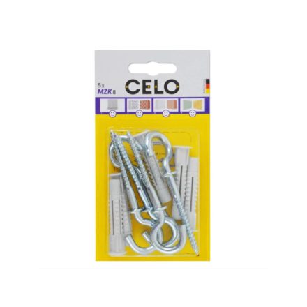 CELO MZK Universal-Kragen-Kunststoffdübel 8 x 49 + 5,8 x 97 Rundhakenschraube (5 Stück)