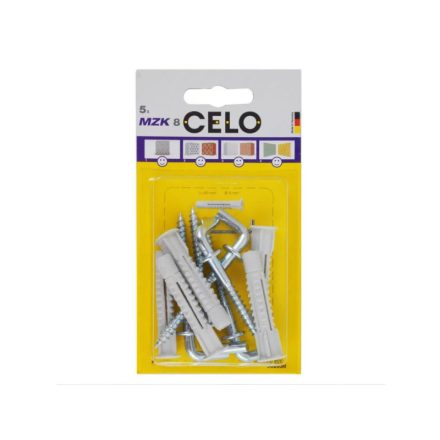 CELO MZK Universalkragen Kunststoffdübel 8 x 49 + 5,8 x 78 Hakenschraube (5 Stück)