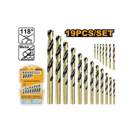 INGCO Spiralbohrer-Set 19-teilig 1-10 mm HSS zylindrisch