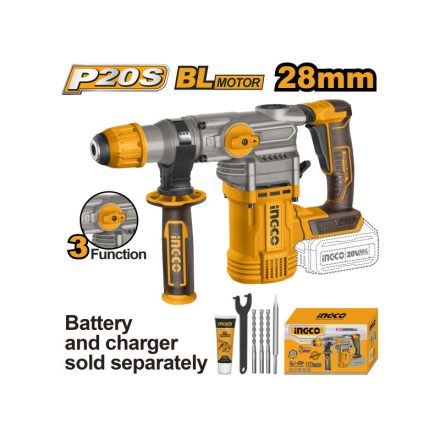 INGCO Akku-Kombihammer 4,5 J SDS-Plus bürstenlos 20 V (ohne Akku und Ladegerät)