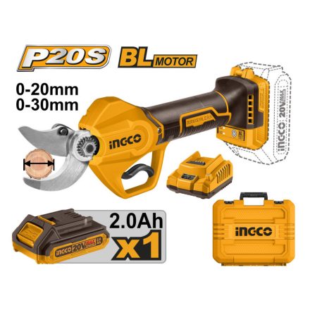 INGCO Akku-Rebschere 25 mm bürstenlos 20 V (1 x 2,0 Ah Akku + Ladegerät)