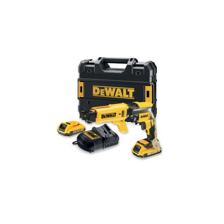 DEWALT Akku-Gipskartonschrauber + Magazin 18 V ohne Kohlebürste (2 x 2,0 Ah + Ladegerät + TSTAK) DCF62