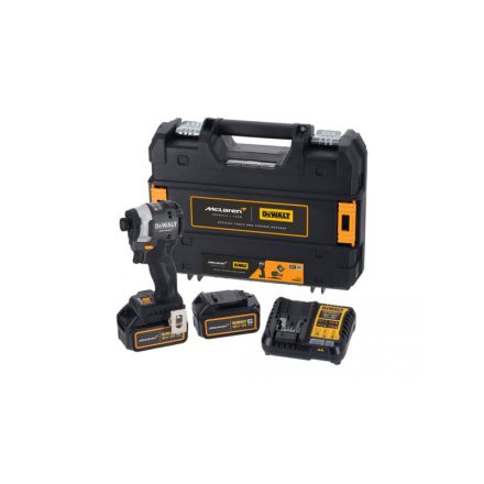 DEWALT/McLaren Akku-Schlagschrauber 18 V 208 Nm 1/4" (2 x 5,0 Ah Akku + Ladegerät + TSTAK)