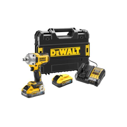 DEWALT Akku-Schlagschrauber 18 V 1/2" 812 Nm ohne Kohlebürsten (2 x 5,0 Ah Akku + Ladegerät + TSTAK)