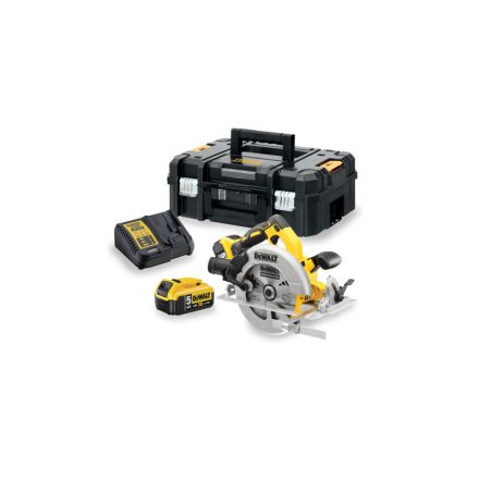 DEWALT Akku-Kreissäge 18 V ohne Kohlebürste (2 x 5,0 Ah Akkus + Ladegerät) DCS570P2