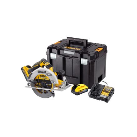 DEWALT Akku-Kreissäge 18 V ohne Kohlebürsten 190 mm (2 x 5,0 Ah Power Stack Akku + Ladegerät + TSTAK)
