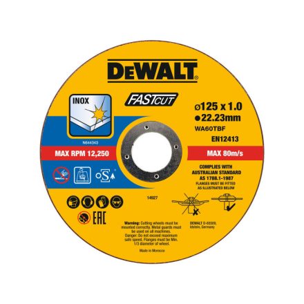 DEWALT Trennscheibe für Metall 125 x 1,0 x 22,2 mm inox WA60TBF im Eimer (100 Stück)