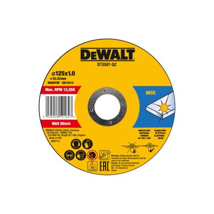 DEWALT Schneidscheibe für Metall 125 x 1,0 x 22,2 mm inox WA60TBF in Metallbox (10 Stück)