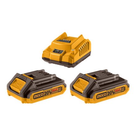 INGCO Akku und Ladegerät Set 20 V (2 x 2,0 Ah Akku + 2,0 A Ladegerät)
