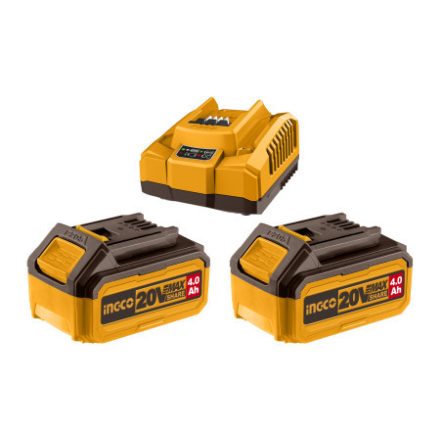 INGCO Akku und Ladegerät Set 20 V (2 x 4,0 Ah Akku + 4,0 A Ladegerät)