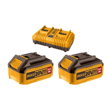 INGCO Akku- und Ladegerät-Set 20 V (2 x 5,0 Ah Akku + 4,0 A Ladegerät)