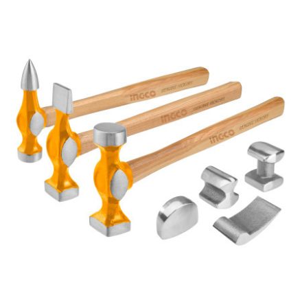 INGCO Karosseriehammer und Ausbeulset 7-teilig mit Hickory-Stiel