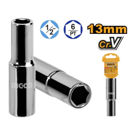 INGCO Lange Stecknuss 1/2" 13 mm CrV
