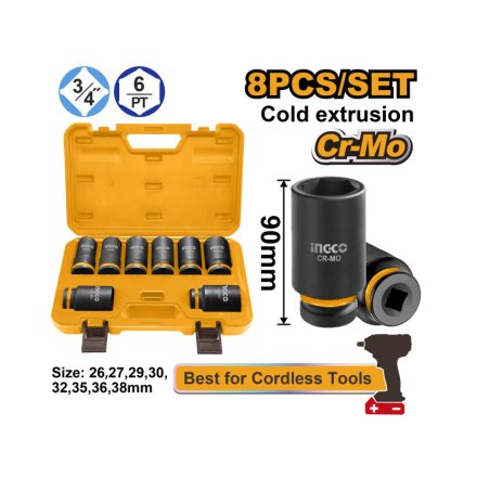 INGCO Maschinen-Steckschlüsselsatz 8-teilig 3/4" 26-38 mm CrMo