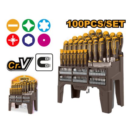 INGCO Schraubendreher und Bit-Set 100-teilig magnetisch CrV