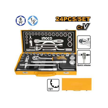 INGCO Steckschlüsselsatz 24-teilig 1/2" 10-32 mm CrV