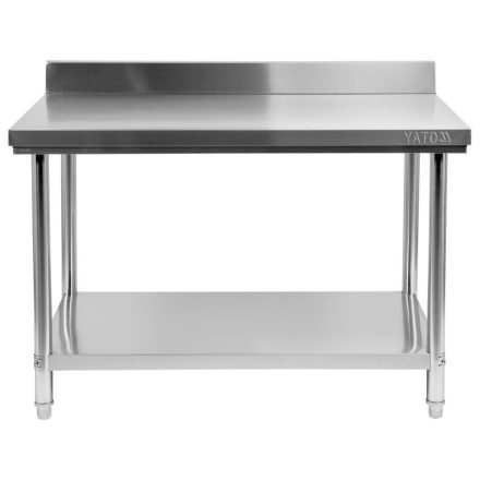 YATO GASTRO Inox-Arbeitstisch mit unterer Ablage und rückklappbarer Rückseite