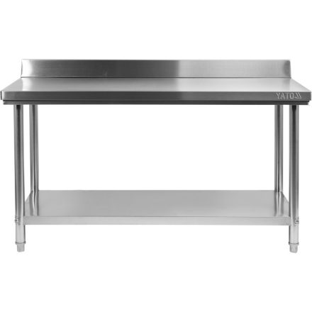 YATO GASTRO Inox-Arbeitstisch mit unterer Ablage und rückklappbarer Rückseite