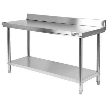 YATO GASTRO Inox-Arbeitstisch mit unterer Ablage und rückklappbarer Rückseite