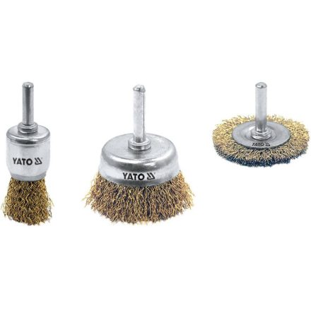 YATO Stielrundbürste, Pinselbürste, Tassenbürstensatz 3-teilig Messing