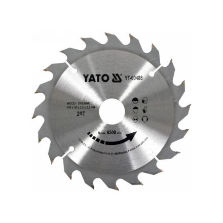YATO Sägeblatt für Holz 190 x 30 x 2,2 mm / 20T