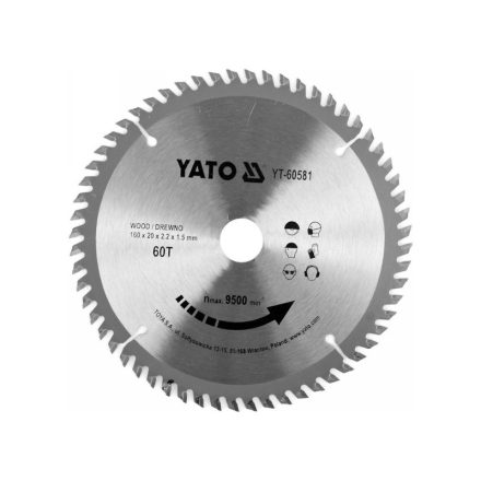 YATO Sägeblatt für Holz 160 x 20 x 1,5 mm / 60T
