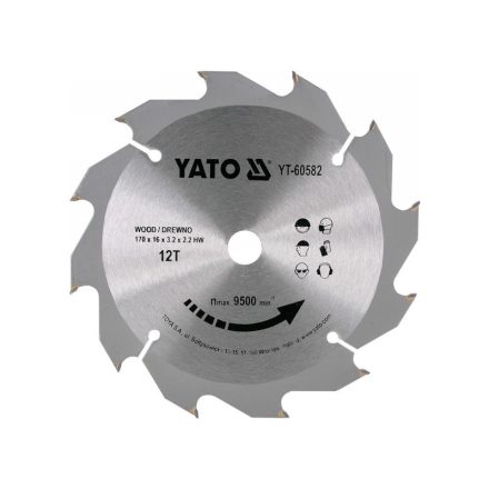 YATO Sägeblatt für Holz 170 x 16 x 2,2 mm / 12T