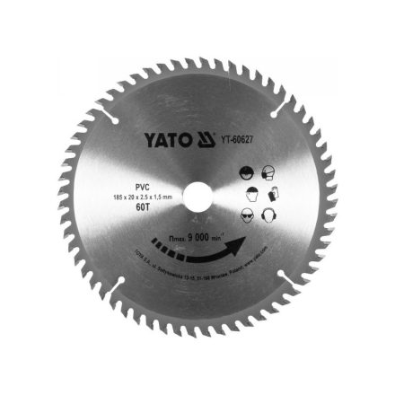 YATO Sägeblatt für PVC 185 x 20 x 1,5 mm / 60T