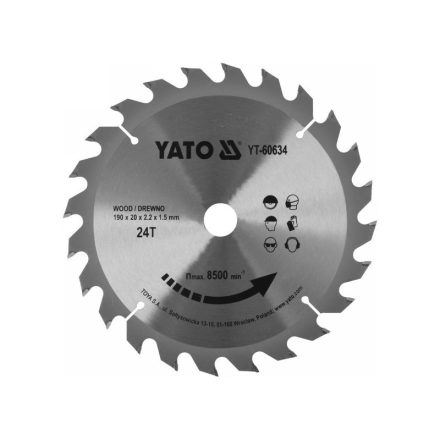 YATO Sägeblatt für Holz 190 x 20 x 1,5 mm / 24T