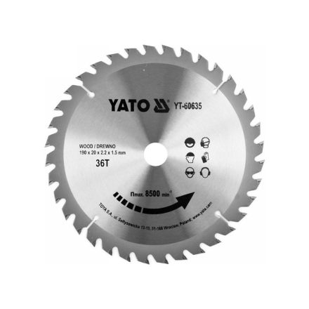 YATO Sägeblatt für Holz 190 x 20 x 1,5 mm / 36T
