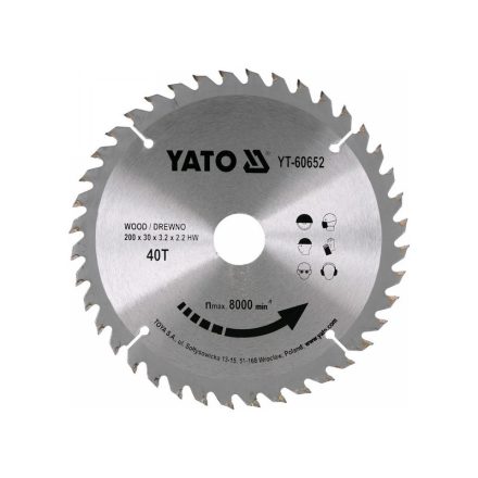 YATO Sägeblatt für Holz 200 x 30 x 2,2 mm / 40T