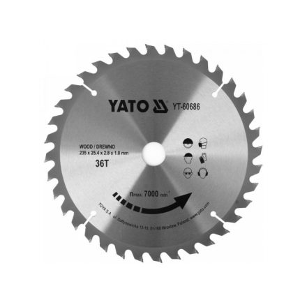 YATO Sägeblatt für Holz 235 x 25,4 x 1,8 mm / 36T