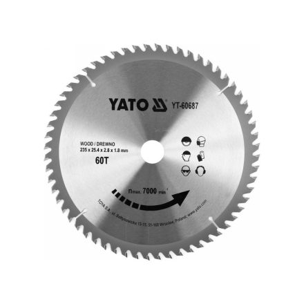 YATO Sägeblatt für Holz 235 x 25,4 x 1,8 mm / 60T