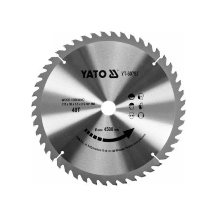 YATO Sägeblatt für Holz 315 x 30 x 2,5 mm / 48T